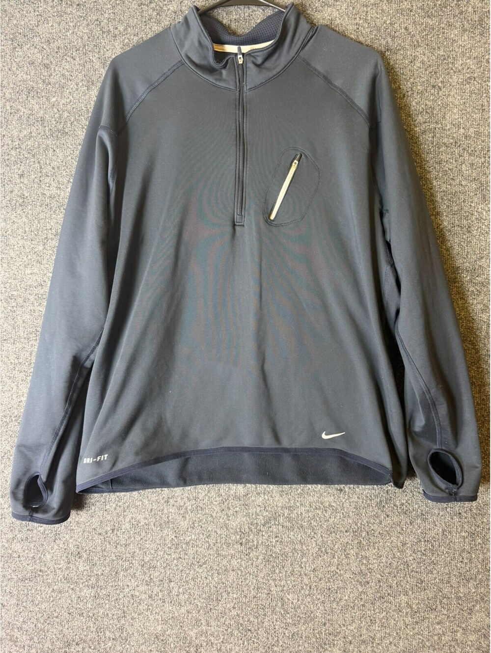 Nike Dri-Fit Half Zip Pullover Shirt Mens XL Black Running Thumb Holes Chest Poc